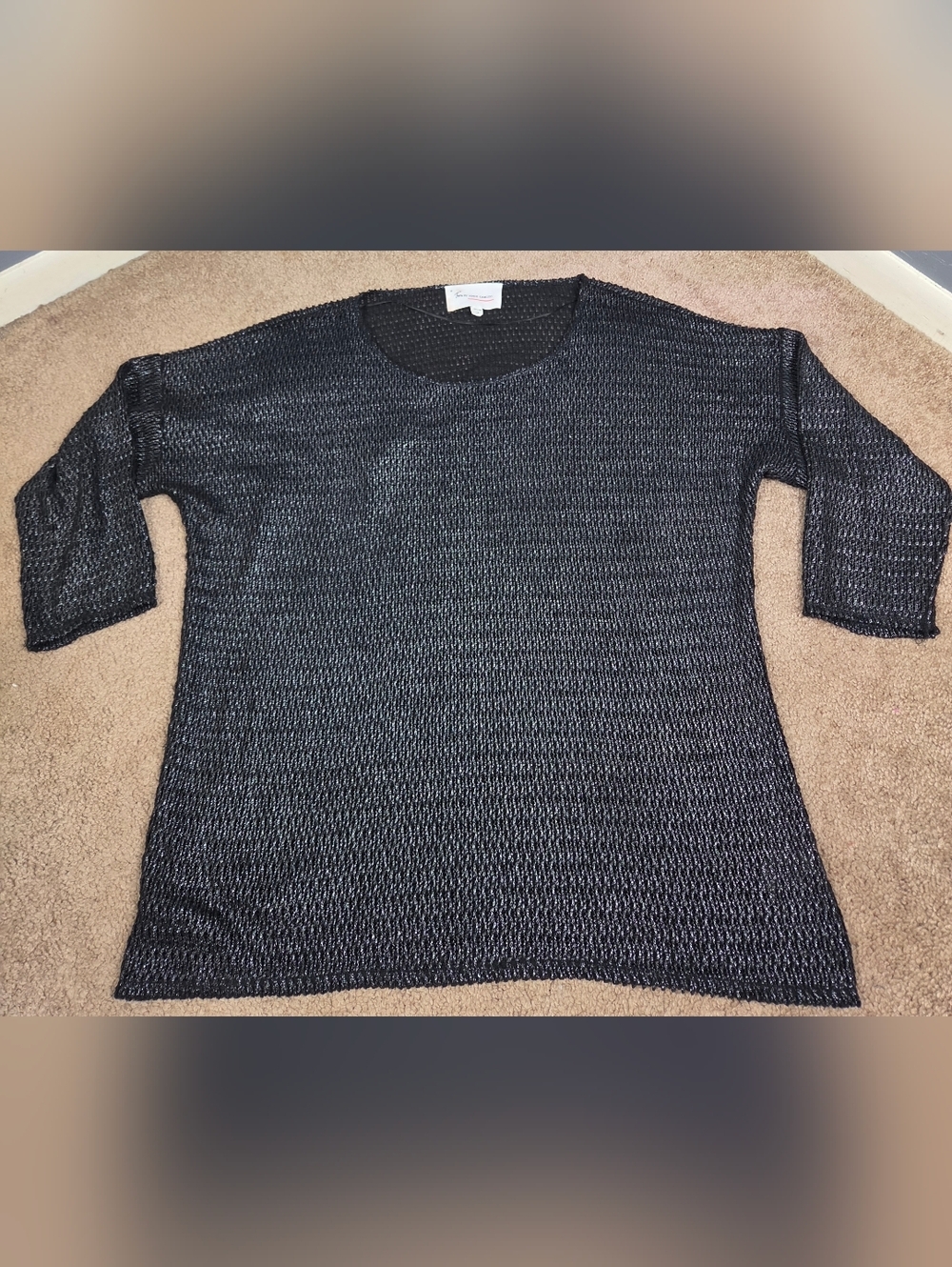 Vince Camuto Black Metallic Crewneck Sweater
